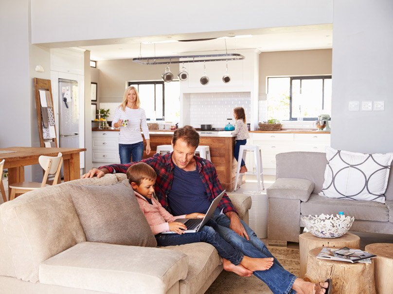 Family sitting on the couch